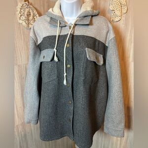 DAVI & DANI Black and Gray Snap Button Hooded Jacket